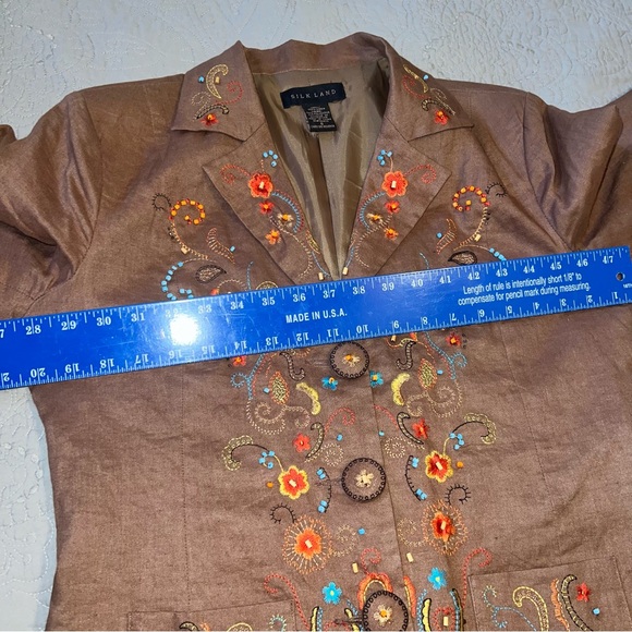 Silk Land Linen Beaded Embroidered Blazer Jacket size 6 Brown - Picture 10 of 11